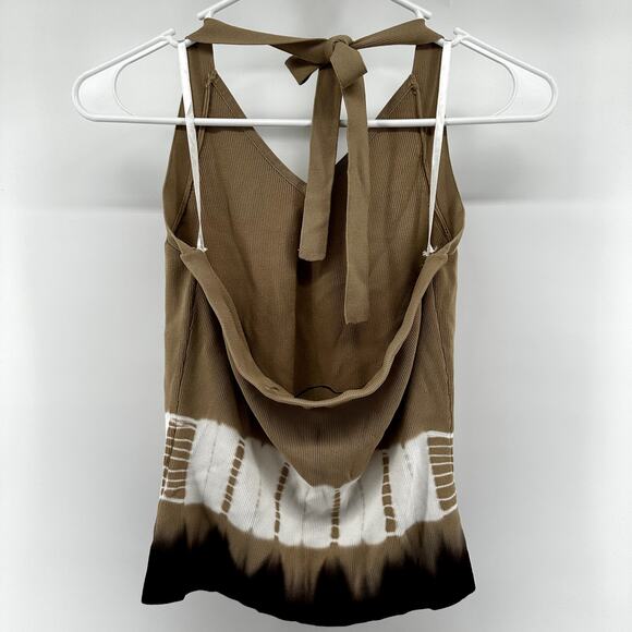 Cyrus Knit Halter Top Colorblock V-Neck Adjustable Stretch Tan White Medium - Picture 4 of 4